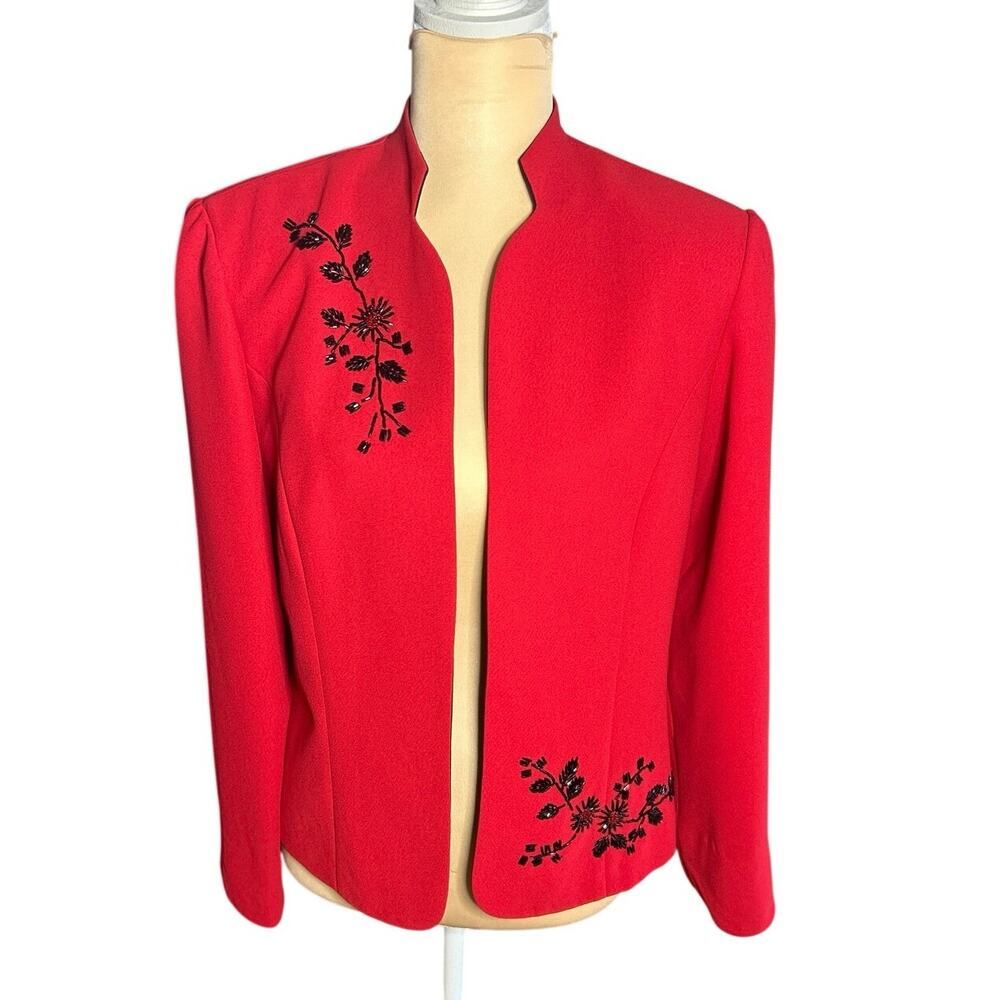 Y2K Artsy Boho Coldwater Creek Red Beaded Floral Jacket size 8 collarless